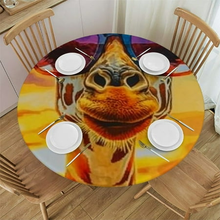 

Patifu Giraffe Sunset Round Tablecloth 100% Polyester Stain-Resistant Washable for Indoor Outdoor Restaurants Weddings Parties Decor 38 -42