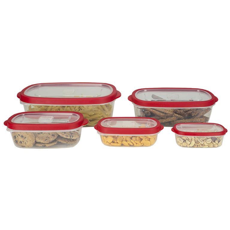 Home Basics 5 Piece Spill-Proof Rectangular Plastic Food Storage Container  with Ventilated, Snap-On Lids, Red, FOOD PREP