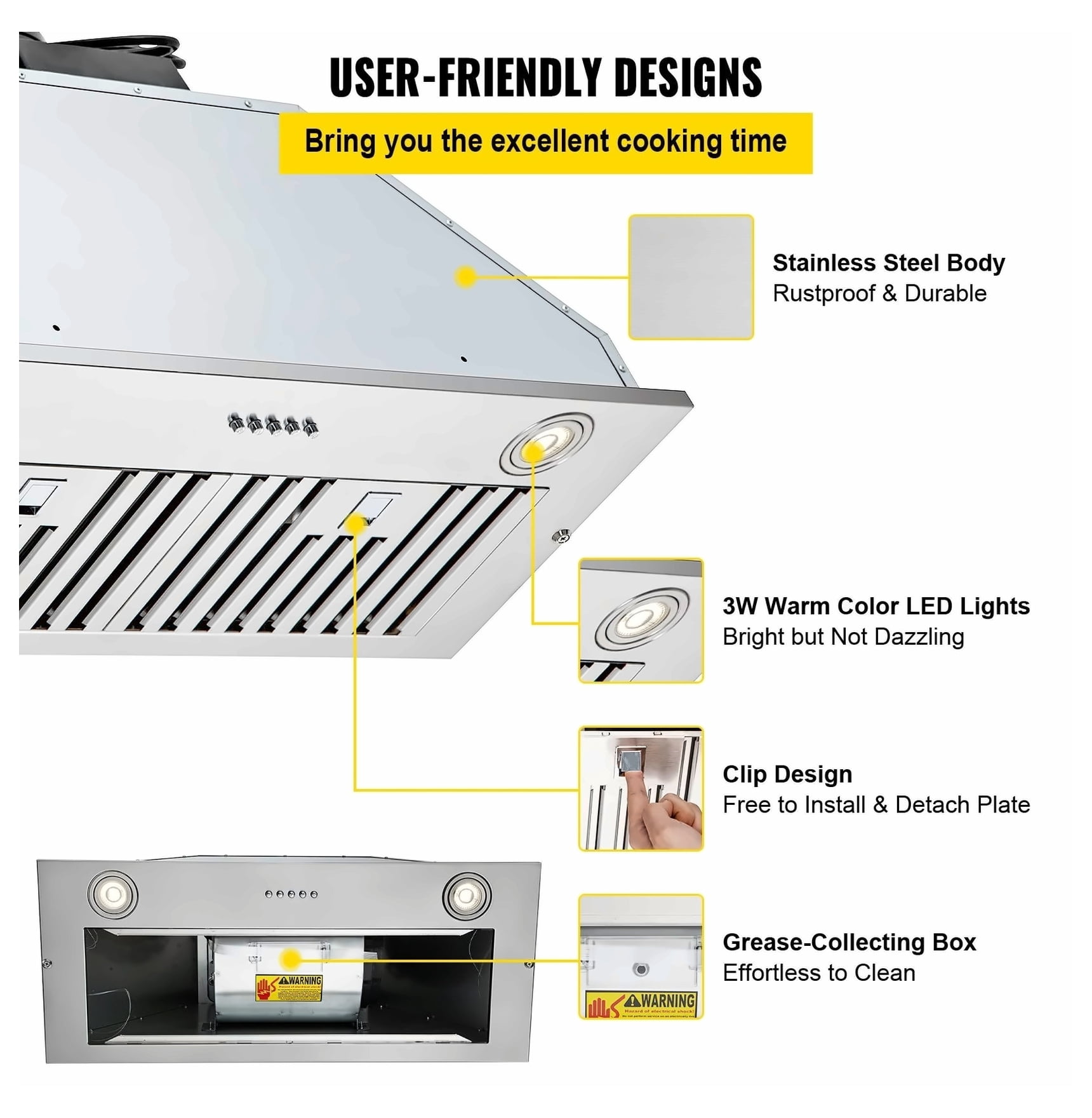 Range Hood 30 Inch Stainless Steel, 800 CFM Kitchen Vent with Push Button, LED Lights, Baffle Filters, Ducted/Ductless Convertible, ETL Listed