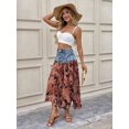 thumbnail image 5 of Womens Medium Wash Denim Patchwork Midi Skirt With Paisley Print, 5 of 7