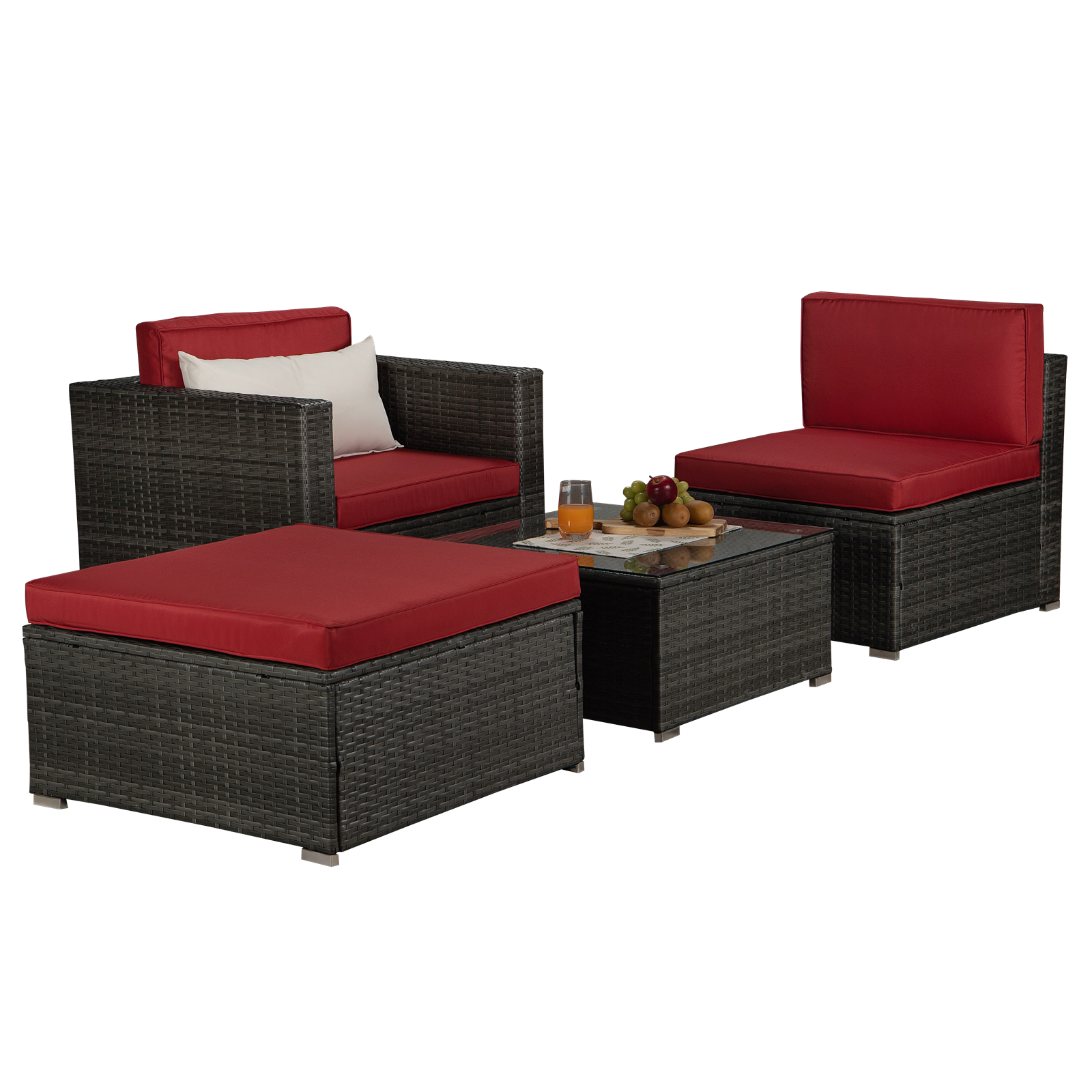 4 Pieces Patio Furniture Sets, All Weather Outdoor Sectional Sofa PE