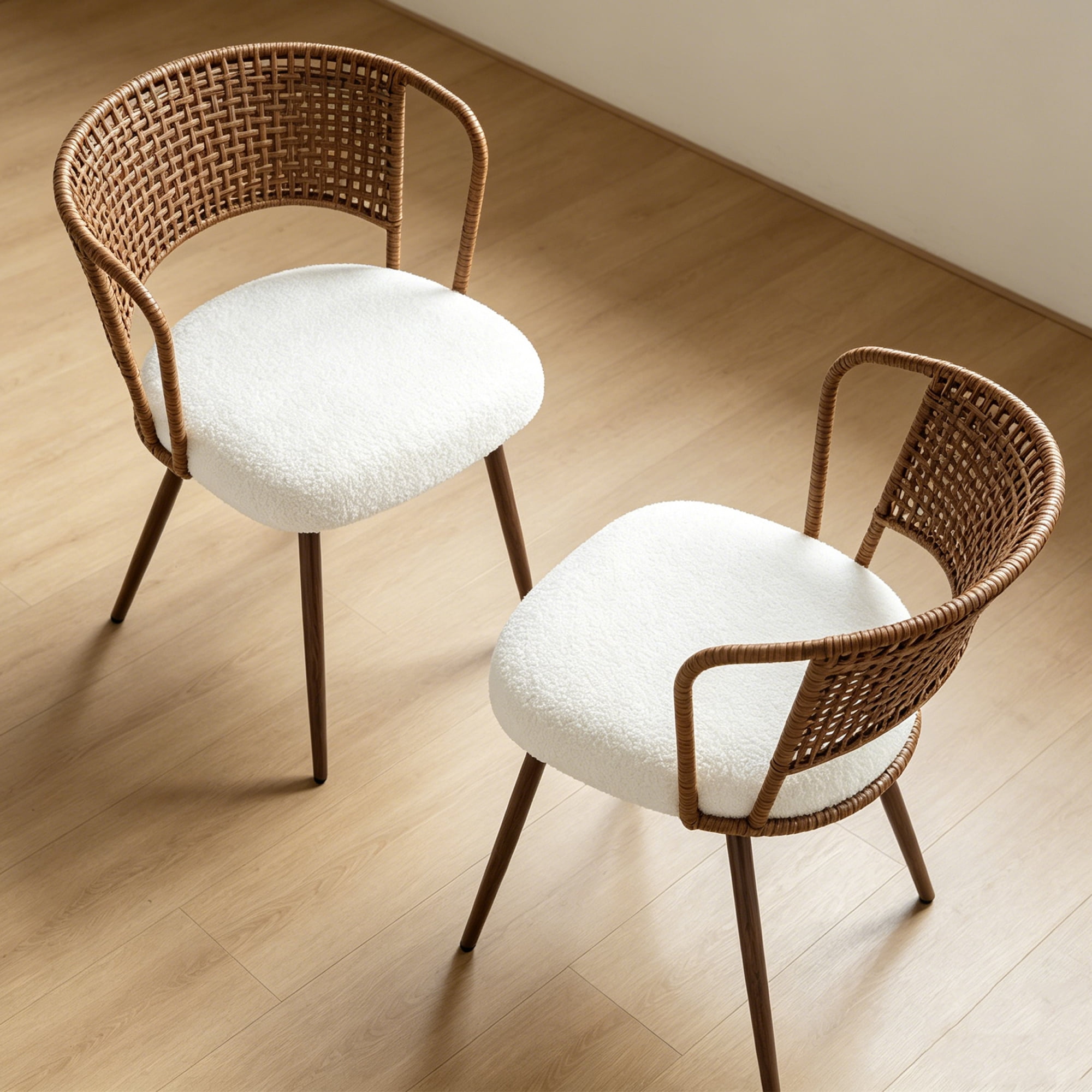 Leumius Set of 2 Wicker Dining Chairs, Farmhouse Soft Cushioned Cane Back Kitchen Chair, Sponge Cushion, Wing-Back Dining Chair with Metal Legs for Home and Kitchen (Dark Walnut)