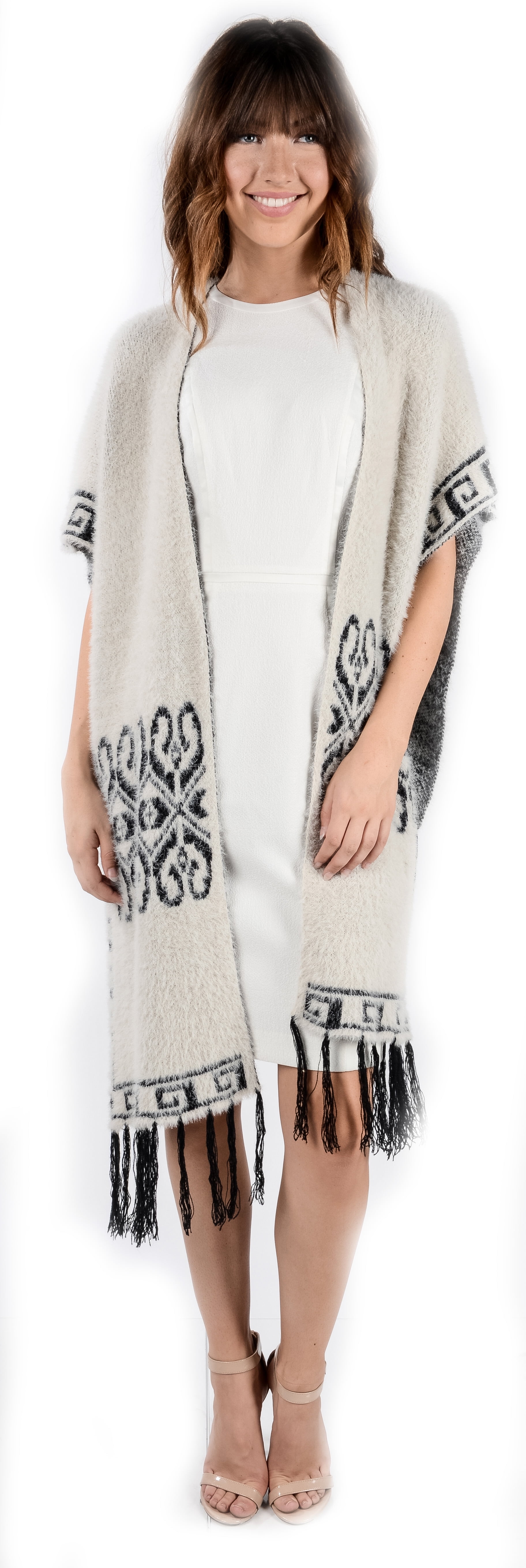 Knit Ruana Poncho Style Blanket Wrap Cape Scarf