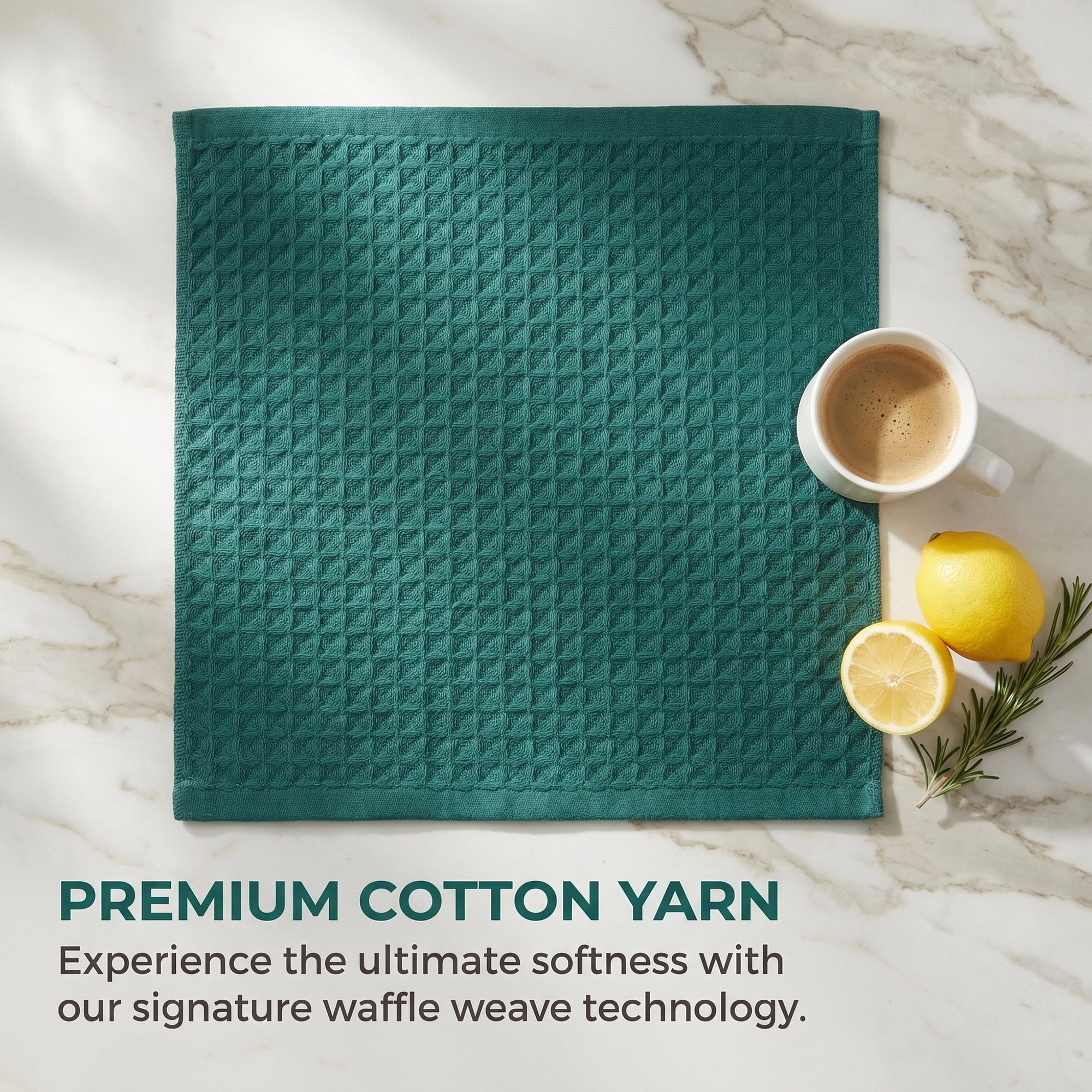 Unique Bargains 4 Pack 100% Cotton Waffle Weave Solid color Kitchen Towels Green 12" x 12"