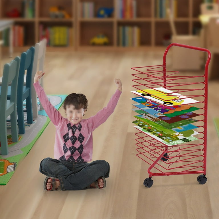 Art Easel Drying Rack for Classroom Paint Drying Rack Metal Artwork Storage Display Rack Art Drying Rack with Wheels 16 Shelves