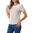 thumbnail image 4 of INSPIRE CHIC Women's Peter Pan Collar Ruffled Bubble Short Sleeve Floral Blouse XL White, 4 of 6