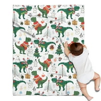 Green Dinosaurs Christmas Pattern Blanket,Comfortable Soft Flannel Throw Blanket,All Season,Warm Lightweight Blankets for Sofa Bed Couch Living Room Chair,30"x40"