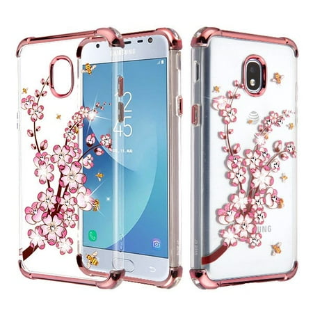 Samsung Galaxy J3 2018,Express Prime 3,J3 Achieve, J3 V,J3 Star Phone Case Hybrid Shockproof Armor Silicone Rubber Rugged Protective TPU Slim Cover Clear Spring Flower Case for Samsung Galaxy J3 2018
