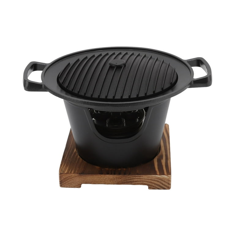 Mini Hibachi Grill, Japanese Aluminium Alloy Grill Indoor Wooden Base  Indoor Smokeless Maker Cast Iron Hibachi Grill Top