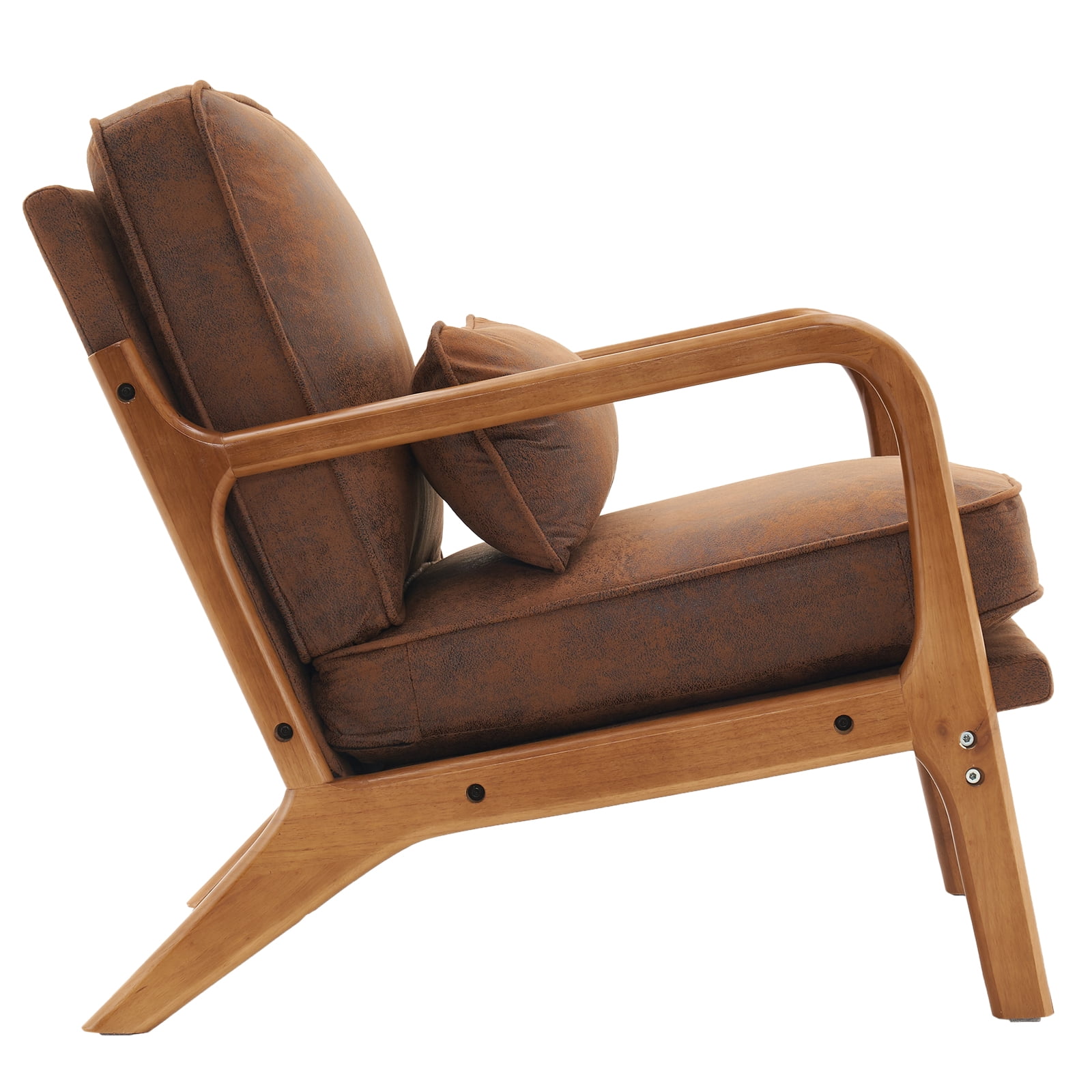 FCH Orange Single Lounge Chair, Oak Solid Wood Armrest Bronzing Cloth Upholstered Indoor Accent Chair, Mid Century Modern Armchair with Cushion, Sturdy Lounge Chair for Living Room Study Balcony Use