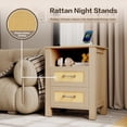 thumbnail image 5 of PetFurnishn 26.18" End Table with Charging Station and Rattan Drawers, Farmhouse Nighstand, Wooden Storage Bedside Table, Living Room, Bedroom(1, Light Oak), 5 of 8