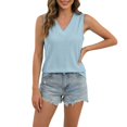 thumbnail image 3 of Womens Solid Color V Neck Loose Fit Sleeveless Tank Top Lightweight Summer Casual Blouse Light Blue L, 3 of 8
