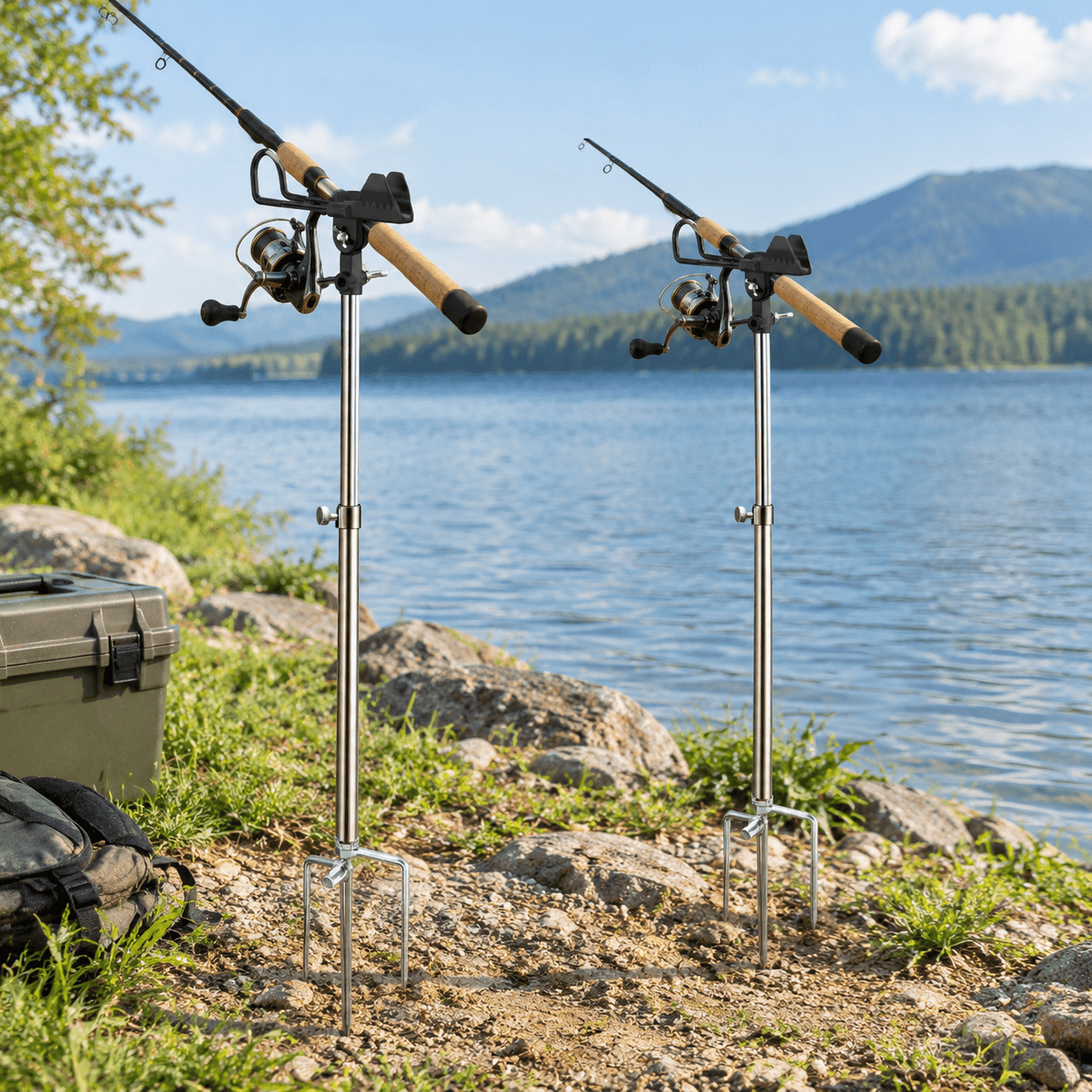 2 Pack Telescopic Fishing Rod Holder 360° Rotatable Adjustable Metal Bracket for Shore Fishing
