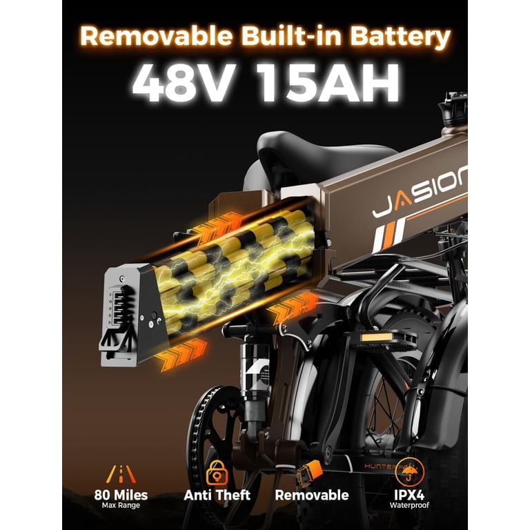Jasion Hunter Pro Electric Bike, 1000W Folding Ebike with 48V 15AH