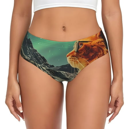 Sikiie Space Adventurer Cat Women s High Waisted Cotton Underwear Soft Breathable Panties Stretch Briefs Seamless Ladies Panties-Small