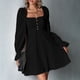 thumbnail image 2 of Vestido de manga larga para mujer, estilo francés, elegante, con cuello cuadrado, manga abombada, corte entallado, vestido de corte A para fiesta de noche, negro, XL, 2 of 8