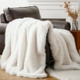 thumbnail image 5 of Battilo White Faux Fur Throw Blanket,Cozy Warm Plush Fuzzy Bed Throws,Ivory Fur Blanket,60"x80", 5 of 8