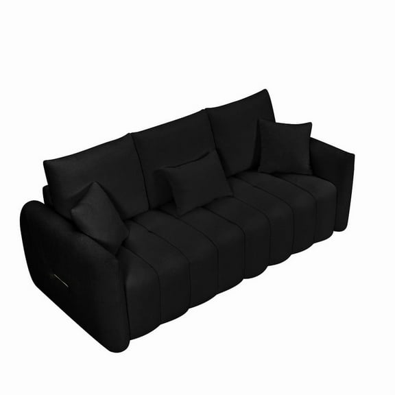 80.7 inch premium Teddy fabric sofa with 3 back pillows and 3 back cushions Solid wood frame 3 seat sofa with oversized upholstered chair for living room, bedroom, apartment and office