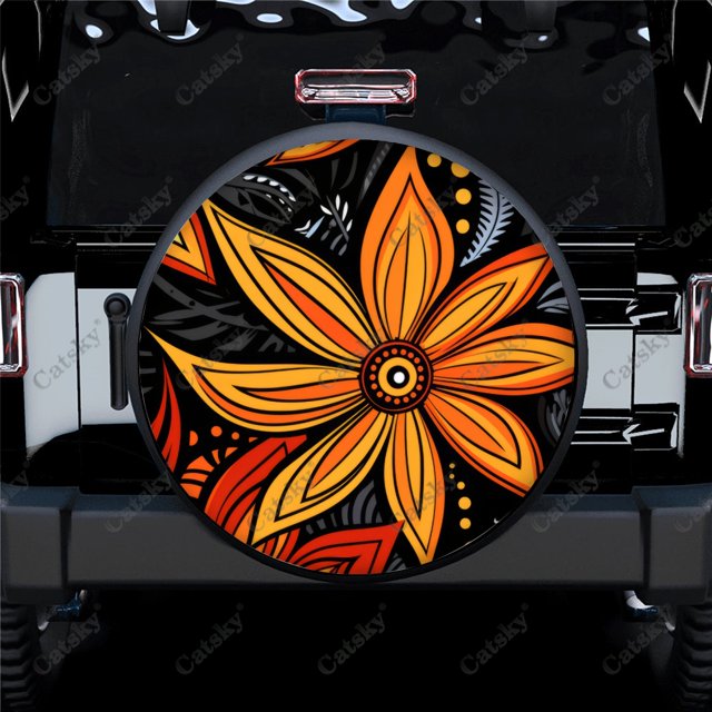 Floral African Authentic Flowers Pattern Polyester Universal Spare Wheel Tire Cover Wheel Covers for Trailer RV SUV Truck Camper