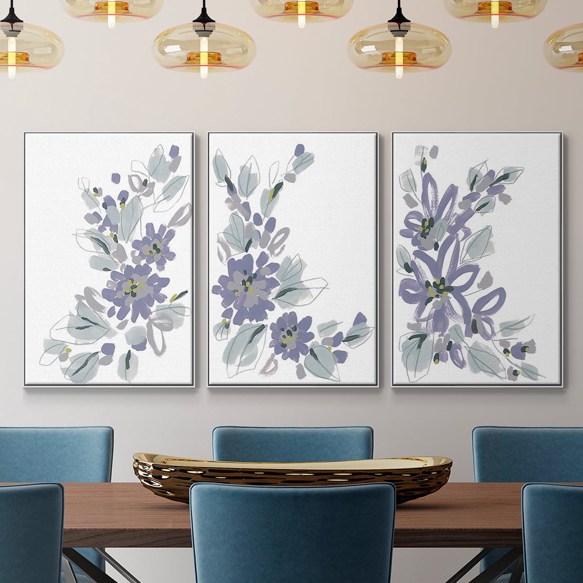 Periwinkle Patch I - Framed Premium Gallery Wrapped Canvas L Frame 3 Piece Set - Ready to Hang