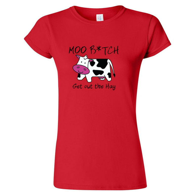 Moo Get Out The Hay Print T-Shirt Funny Cartoon Tee Women Outfit Red X-Large - Walmart.com