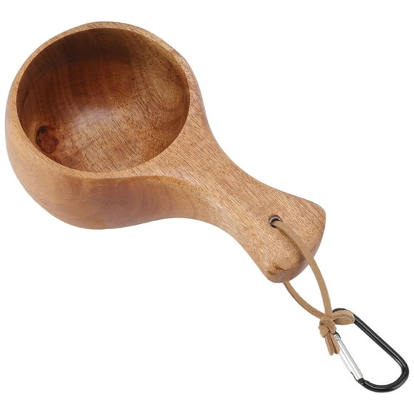 Wood Camp Mug, Natural Texture Lanyard Design Portable Nordic Style Wooden Cup  For Home Camping Hiking
