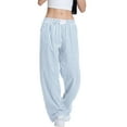 thumbnail image 3 of Womens Striped Gingham Pajama Lounge Boxer Pants Cute Comfy Bottoms with Pockets Fall Y2K Outfits Light Blue L, 3 of 9