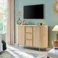 thumbnail image 4 of OKD Modern Fluted Buffet Cabinet with Faux Marble Top, 2 Doors & 3 Drawers Storage Sideboard for Kitchen, Dining Room & Living Room, Natural Oak, 4 of 7