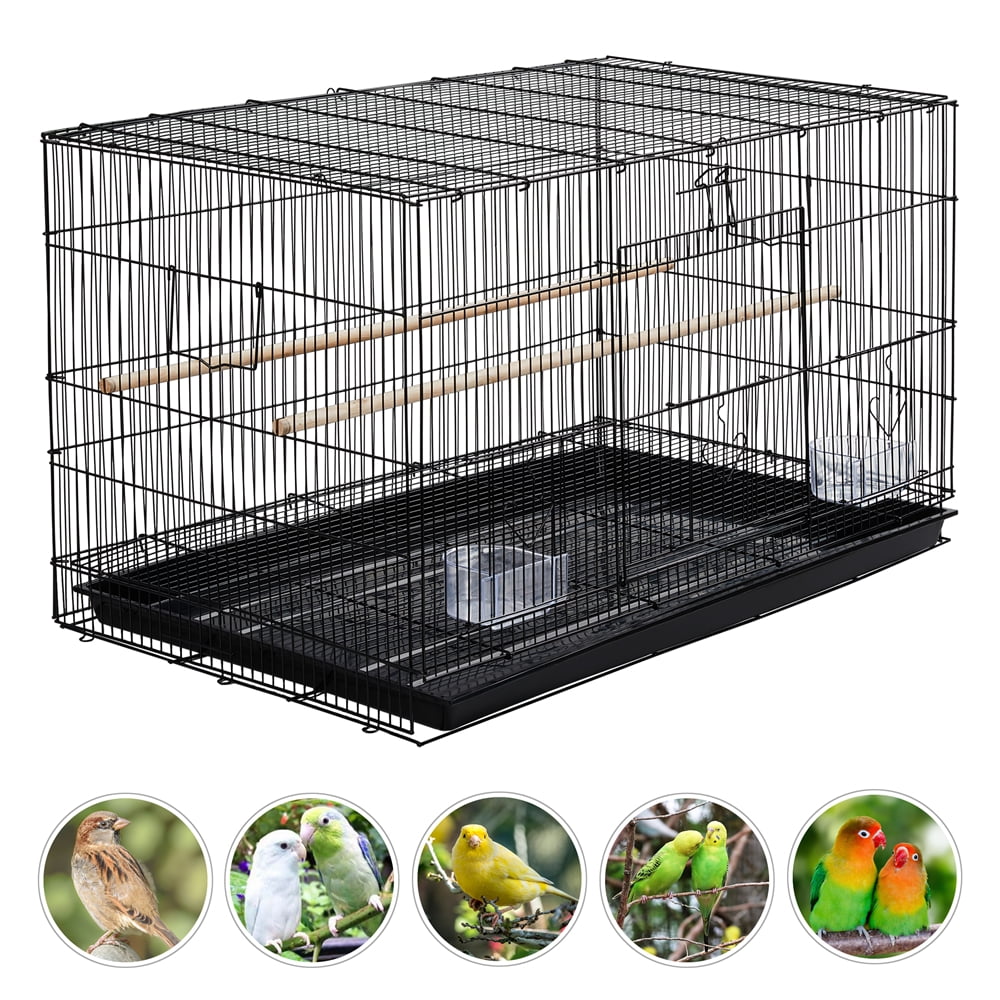 Alden Design 30" Bird Cage with Slide-Out Tray and Wood Perches, Black
