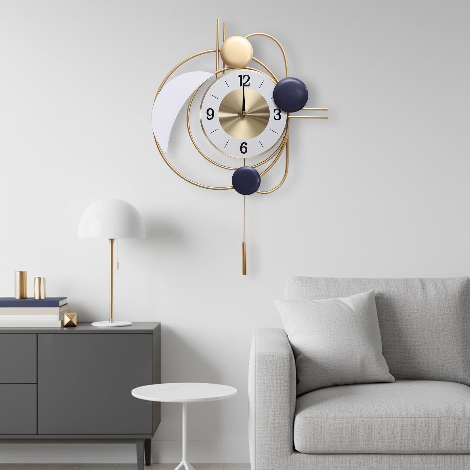 Gold Round Wall Decor Clock Silent Wall Clock Battery Powered Automatic Swing for Living Room Entrance Door