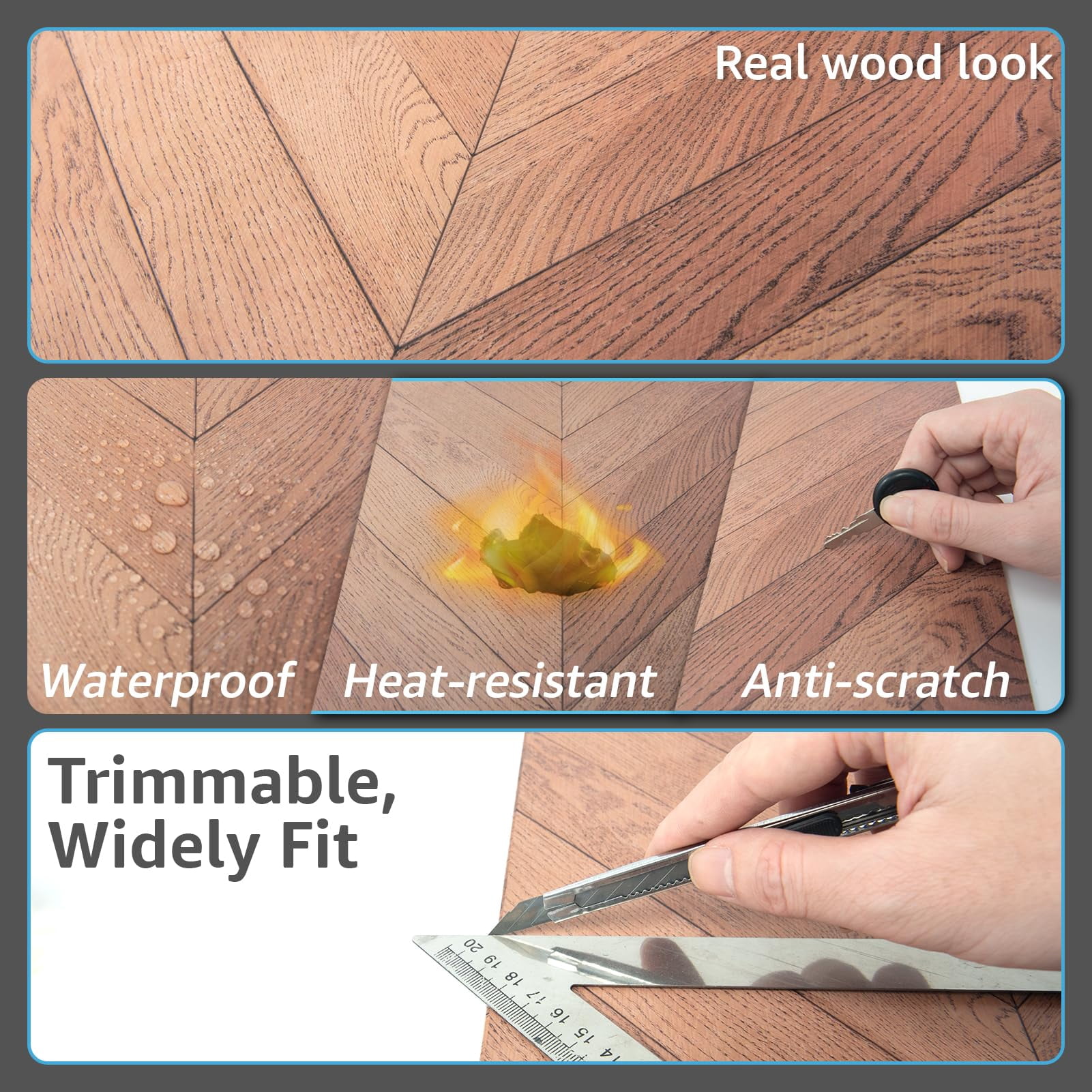10-pack Herringbone Peel And Stick Vinyl Floor Tiles  12" X Self Adhesive Waterproof Wood Flooring Plank For Living Room Kitchen Bathroom Bedroom Cover 10 Sq. Ft Brown