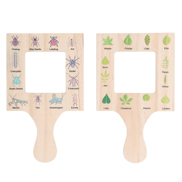 Yazoeia 2pcs Wooden Nature Viewfinder Leaf Insect Identification Exploration Learning Tool English MY320-13844