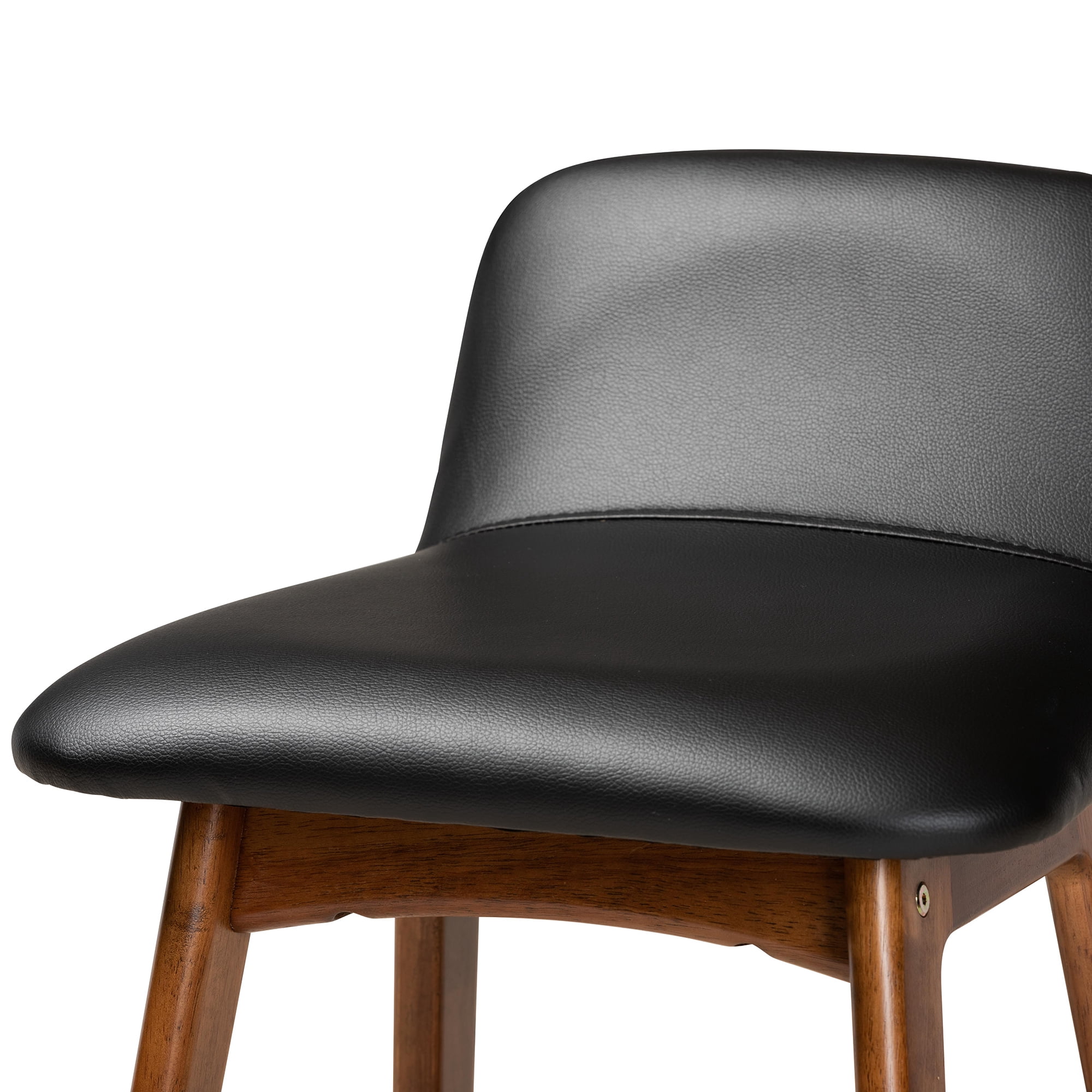 Baxton Studio Darrin Mid-Century Modern Black Faux Leather Upholstered and Walnut Brown Finished Wood 2-Piece Bar Stool Set