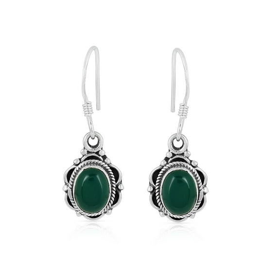 Natural Green Onyx Oval Dangle Earrings in 925 Sterling Silver – Handmade Gemstone Earrings for Women, Elegant Green Jewelry Gift for Anniversary, Birthday & Special Occasions