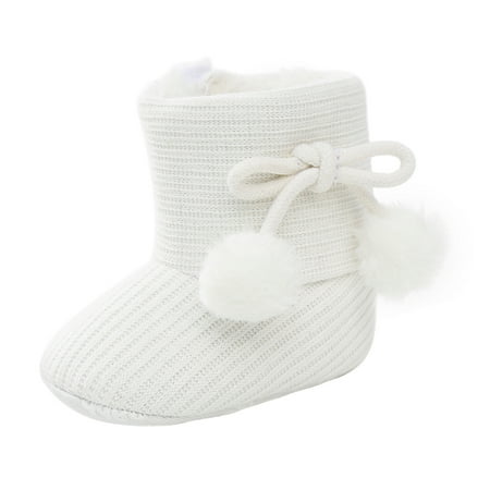 

QWERTYU Newborn Infant Girls Boy Winter Pompom Slippers Baby Toddler Fleece Lined Boots Non-Slip First Walkers Shoes 0-18M 13