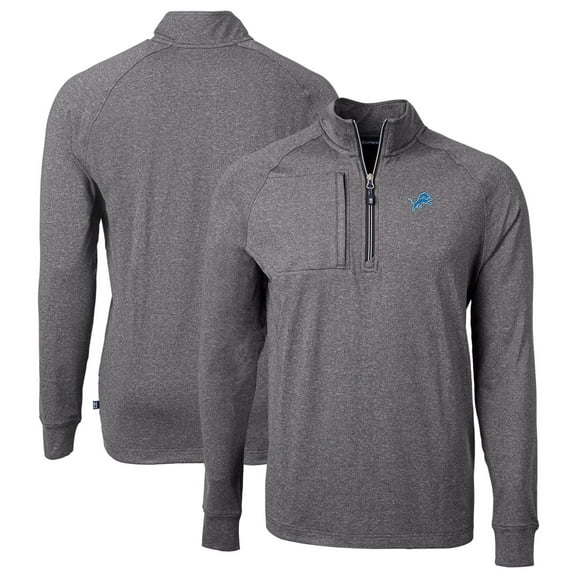Men's Cutter & Buck Heather Black Detroit Lions Big & Tall Adapt Eco Knit Quarter-Zip Pullover Top