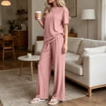 thumbnail image 5 of PNTUTB 2 Piece Set for Women Crew Neck Short Sleeve Top Wide Leg Pants Outfit Set Solid Color Casual Loose Comfortable Daily Trendy Homewear Sets, 5 of 7