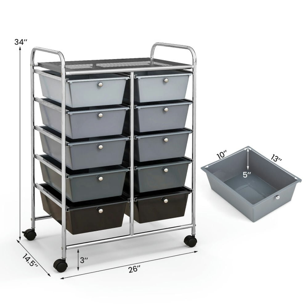Spaco 10-Drawer Rolling Storage Cart-Gray, Craft Organizers and Storage, Multipurpose Organizer Cart for Home, Office, School