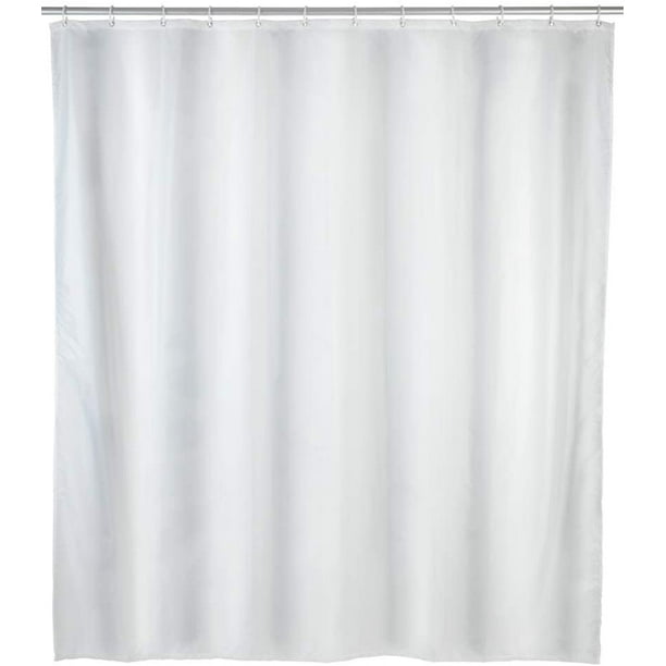 Rideau de douche anti-moisissure blanc, rideau textile avec effet anti- moisissure pour la salle de bain, lavable, hydrofuge, avec anneaux pour  fixation à la barre de douche, 120 x 200 cm 