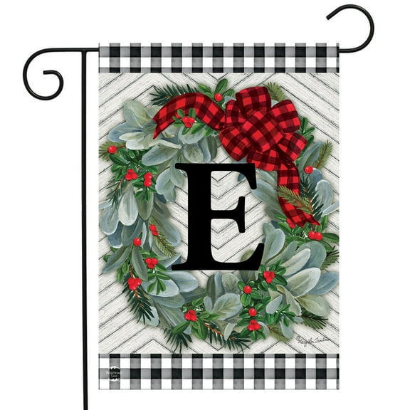 Briarwood Lane Winter Wreath Monogram Letter E Garden Flag