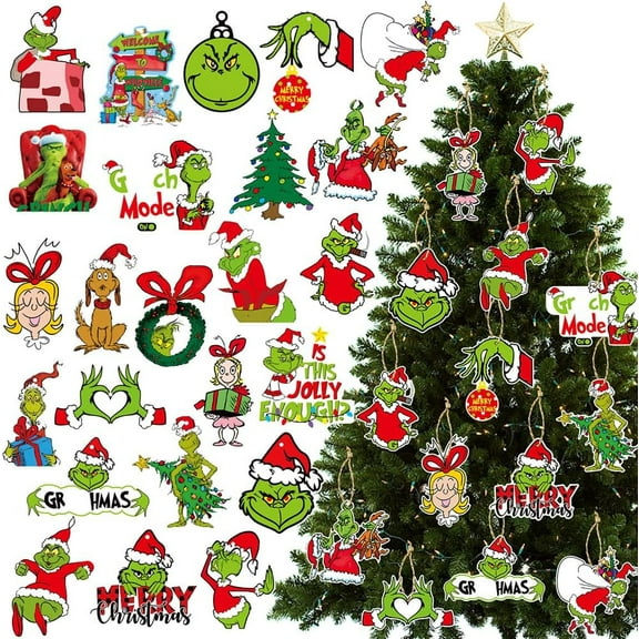 Christmas Tree Decorations 24Pcs Christmas Decorative Hanging Ornaments Double Sided Design Winter Holiday Xmas Christmas Ornaments for Indoors Home Christmas Party Favor Supplies