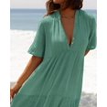 thumbnail image 4 of Vestido maxi boho verde de algodón R.Vivimos con cuello en V, talla pequeña, 4 of 5