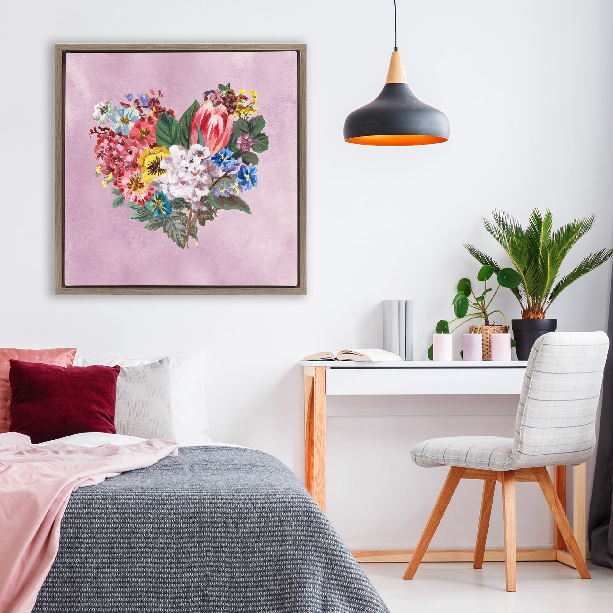 Stupell Industries Heart Shaped Garden Blooms Brown Framed Floater Canvas Wall Art, design by Melissa Wang