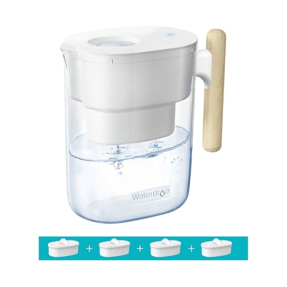 Waterdrop PT-04W Water Filter Pitcher with 4 Filter, 10-Cup Capacity, NSF Certified, 200-Gallon Long-Life Filter, 5X Longer Filter Life, Reduces PFOA/PFOS and Chlorine, BPA-Free, White