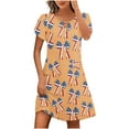 thumbnail image 2 of Puntoco Vestido De Cuello Redondo De Manga Corta Suelto Informal Estampado Del Día De La Independencia De Verano Para Mujer Amarillo Xxl,Regalos Para Mujer Joven, 2 of 5