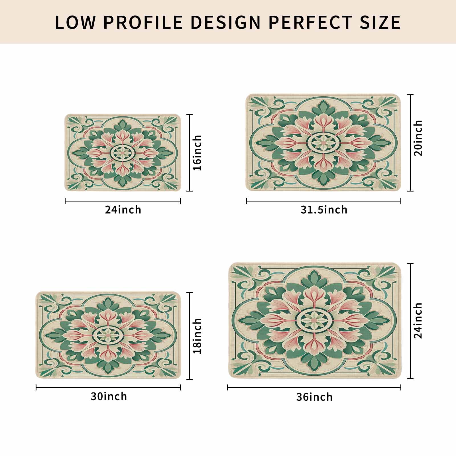 Pink Green Flower Doormat Outdoor Entrance 24"x36", Elegant Spring Floral Abstract Art Absorb Moisture Dirt Door Mats, Non-Slip Rubber Backing Floor Mats Indoor, Low-Profile Front Door Rugs