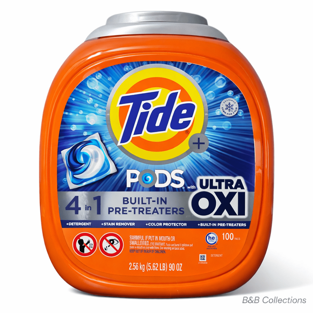 Tide PODS + Ultra OXI Laundry Detergent Pacs, 4-in-1 Detergent with Built-In Pre-Treaters, HE Compatible, 100 Count