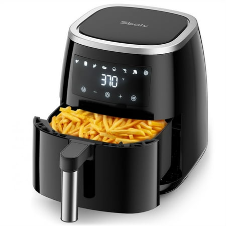 Sboly 8-in-1 Air Fryer  6 Qt Air Fryer with Touch-Screen Panel and Temperature Control  Includes Non-Stick Grill and Frying Basket  Recipes Cook Book for Roast  Bake  Preheat  Black