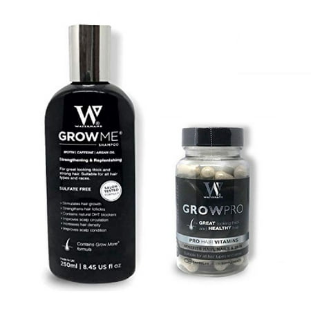 Waterman's Grow Me, Best Hair Growth Shampoo 8.45 Oz + Waterman's GrowPro for Great Looking Thick and Healthy Hair, Pro Hair Vitamins, Benefits Hair, Nails and Skin, 60 (Best Vitamins For Growing Taller)
