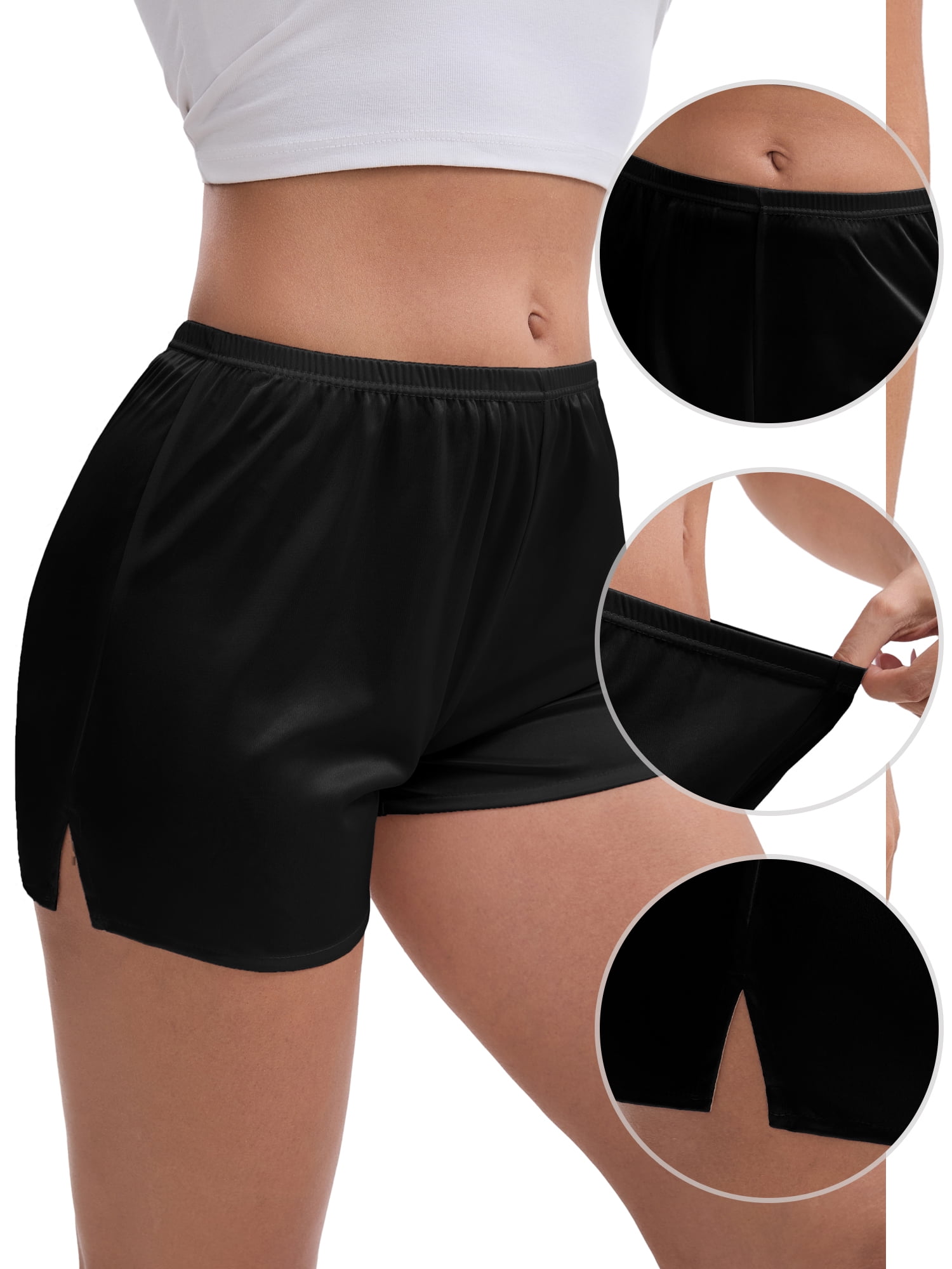 DARING DIVA Women's Ice Silk Smooth Slip Shorts for Lounge and Pettipants M Black